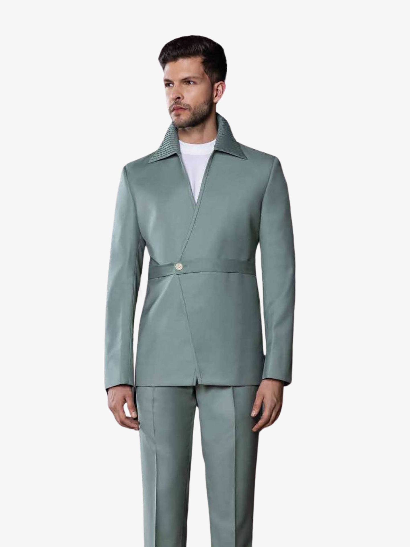 Belted Collar Jacket Suit - III