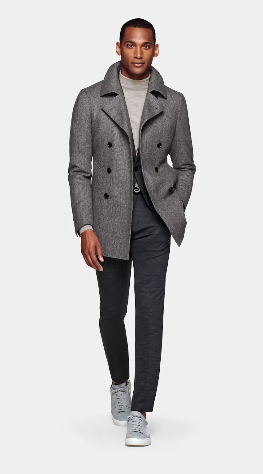 Mens Grey Plain Woolen Overcoat