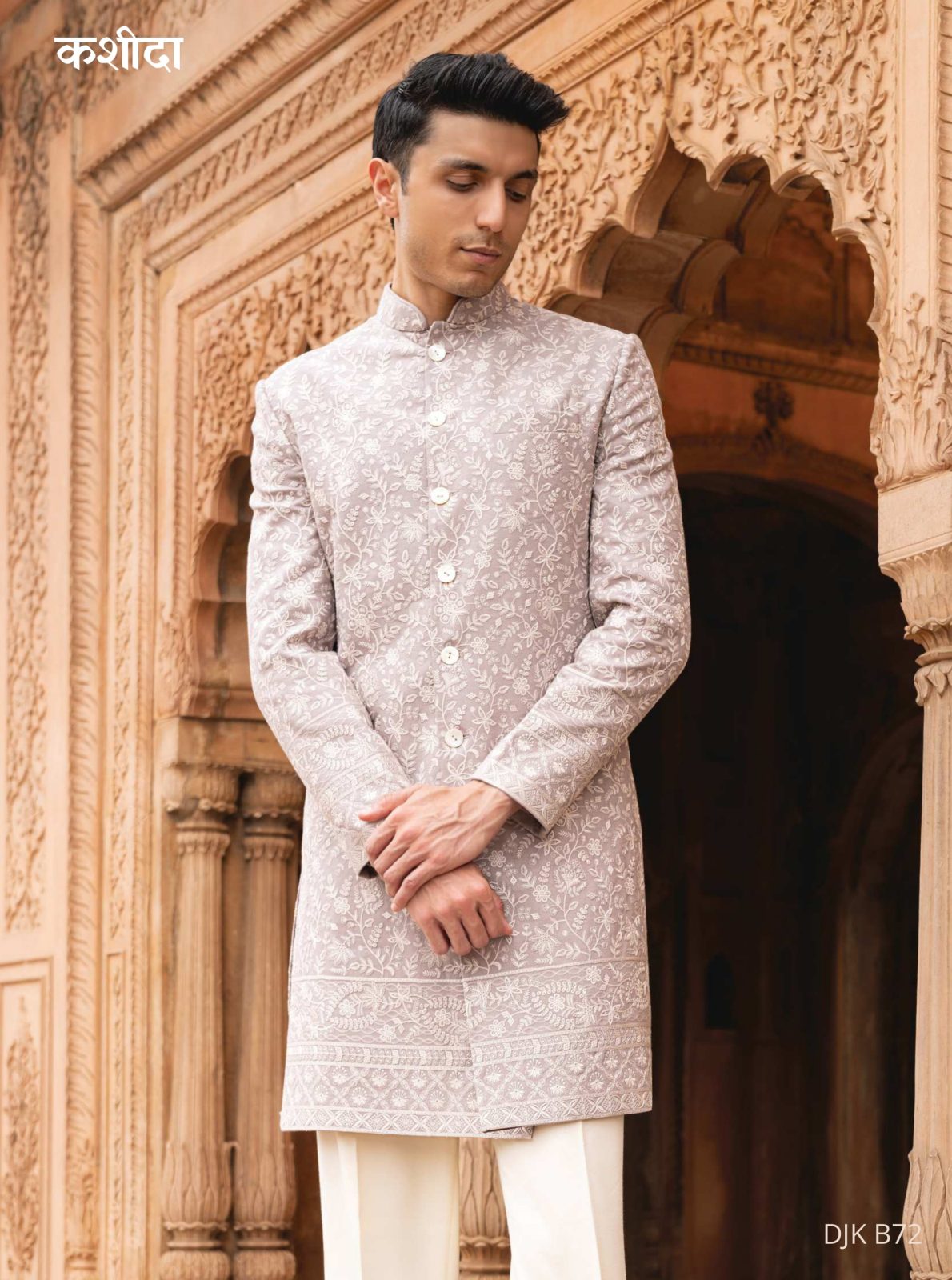 Kashida Embroidered Sherwani – Classic Ivory Elegance