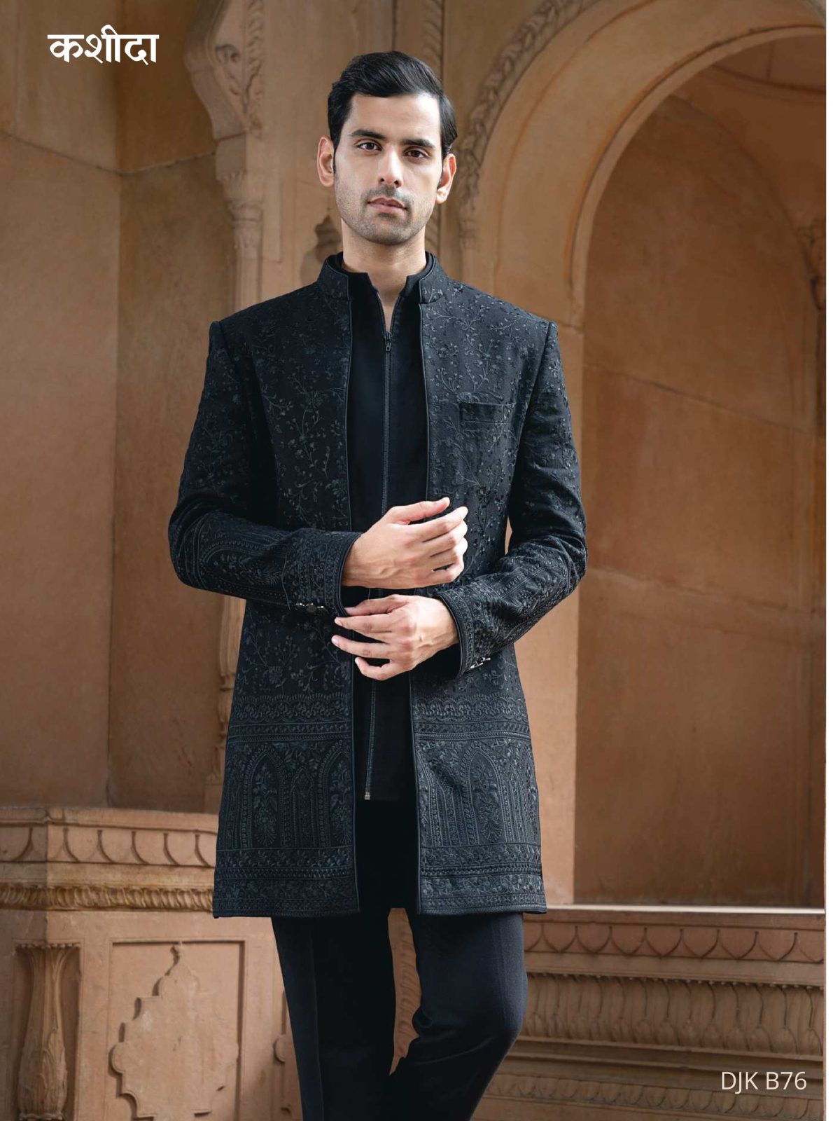 Kashida Black Embroidered Sherwani – Regal Noir Elegance